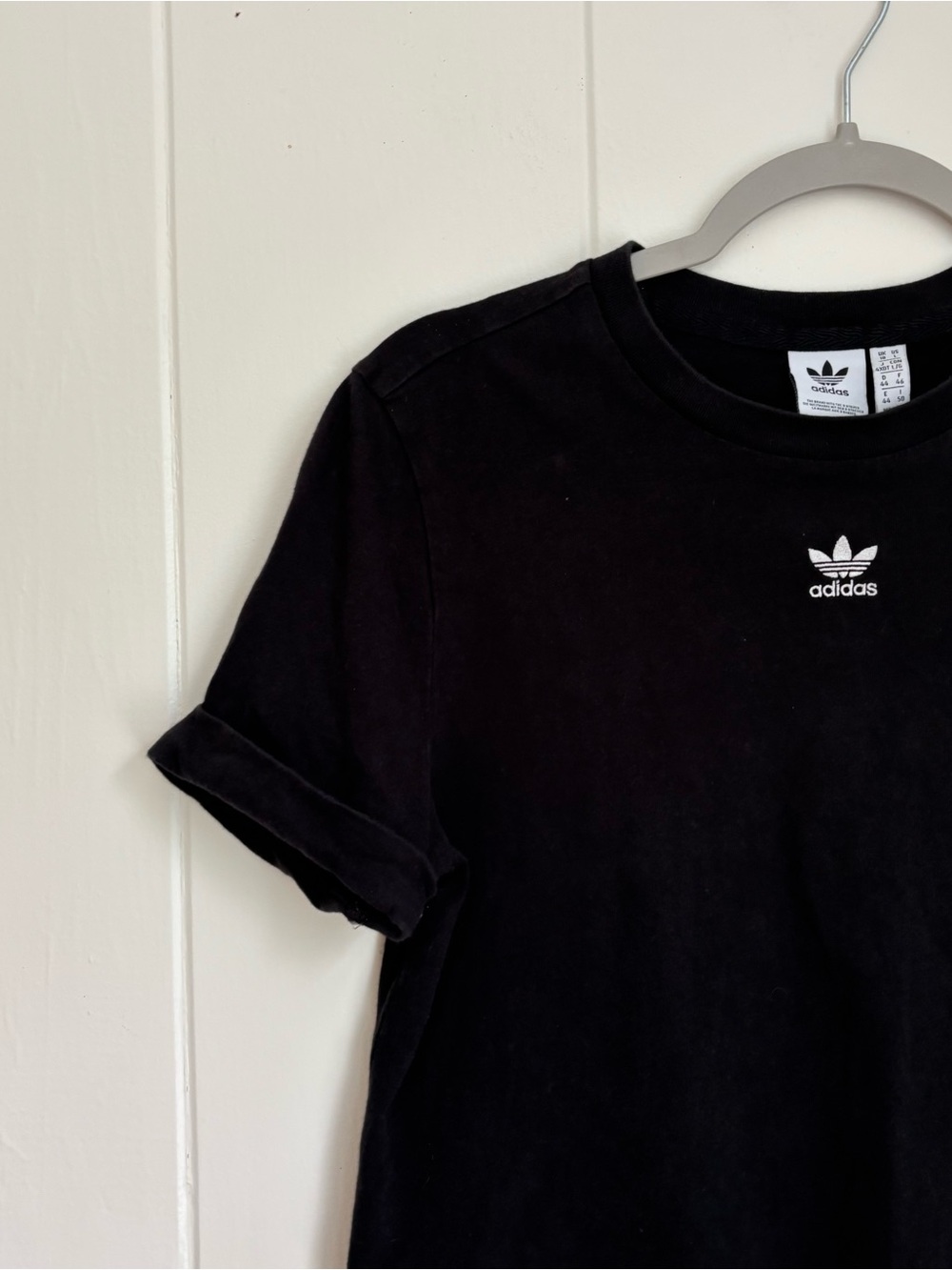 adidas Black Cropped Short Sleeve Tee with White Trefoil Logo - Picture 3 of 5